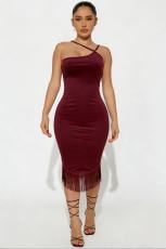 Halterneck Tassel Sleeveless Midi Dress GADE-2838
