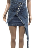 Zipper Irregular Denim Mini Dress CM-60307