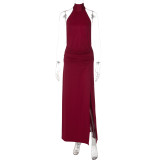 Halterneck Backless Sleeveless Split Maxi Dress LJSF-D6121027X