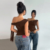 Slash Shoulder Solid Color T Shirt LJSF-T5C20916X