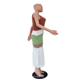 Color Block Knits Beach Maxi Dress TR-1359