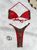 Leopard Print Backless Tie Up Bikinis 2 Piece Swimsuit CASF-6722