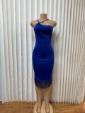 Halterneck Tassel Sleeveless Midi Dress GADE-2838