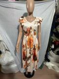 Plus Size Ruffles Sleeve Print Maxi Dress GQLK-KG6322