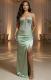 Deep V Neck Sling Ruched Split Maxi Dress GADE-11233