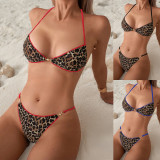 Leopard Print Backless Tie Up Bikinis 2 Piece Swimsuit CASF-6722