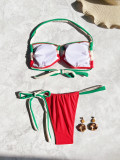 Color Block Tie Up Backless Bikinis 2 Piece Swimsuit CASF-6740