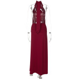 Halterneck Backless Sleeveless Split Maxi Dress LJSF-D6121027X