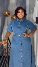 Short Sleeve Tie Up Denim Maxi Dress GADE-6726