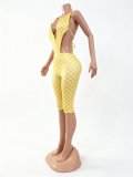 Backless Bodysuit Polka Dots Print Fifth Pants Suit CM-60407