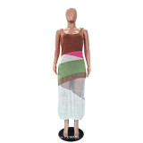 Color Block Knits Beach Maxi Dress TR-1359