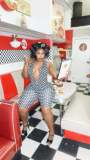 Backless Bodysuit Polka Dots Print Fifth Pants Suit CM-60407
