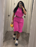 Fashion Washed Short Sleeve Two Piece Shorts Set TR-1361