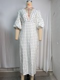Polka Dots Print Lace Patchwork Midi Dress GPBY-DR8196