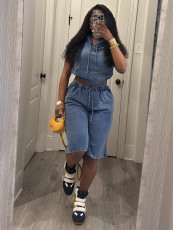 Fashion Washed Short Sleeve Two Piece Shorts Set TR-1361
