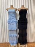Backless Ruffles Solid Color Sling Maxi Dress GADE-11253