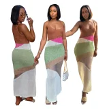 Color Block Knits Beach Maxi Dress TR-1359