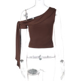 Slash Shoulder Solid Color T Shirt LJSF-T5C20916X