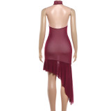 Sleeveless Mesh Patchwork Halterneck Midi Dress GZJQ-K6D03992A