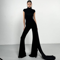 Solid Color Short Sleeve Knits Two Piece Pants Set SHD-9973