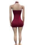 Lace Hollow Out Halterneck Mini Dress GFCF-1448