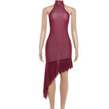 Sleeveless Mesh Patchwork Halterneck Midi Dress GZJQ-K6D03992A