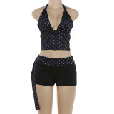 Polka Dots Print Halterneck Tank Top Two Piece Shorts Set GZJQ-K6S03779A