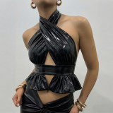 Solid-Color Ice-Silk Halter-Neck Backless Top GZJQ-K6B00023A