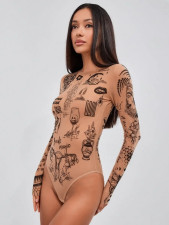 Print Long Sleeve Tight Bodysuit SHD-9968