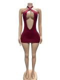Lace Hollow Out Halterneck Mini Dress GFCF-1448
