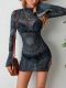 Mesh Flare Sleeve Print Mini Dress GHYX-Y2270