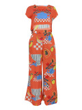 Print Sleeveless Top Loose Two Piece Pants Set FENF-5003