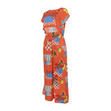 Print Sleeveless Top Loose Two Piece Pants Set FENF-5003