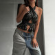 Solid-Color Ice-Silk Halter-Neck Backless Top GZJQ-K6B00023A