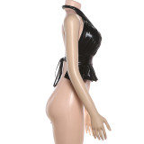 Solid-Color Ice-Silk Halter-Neck Backless Top GZJQ-K6B00023A