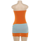 Solid Color Wrap Chest Color Block Mini Dress GZJQ-K6D03495A