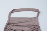 Solid Color Halterneck Ruched Backless Maxi Dress LJSF-D6321249X
