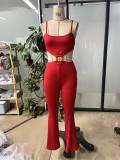 Solid Color Knits Backless Flare Jumpsuit GHYX-JYP7005