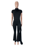 Solid Color Short Sleeve Knits Two Piece Pants Set SHD-9973