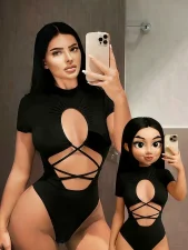 Solid Color Hollow Out Bodysuit GHYX-TXY5286