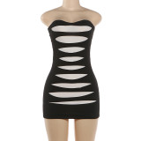 Hollow Out Color Block Tube Top Bodycon Dress GZJQ-K6D03127A