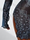 Mesh Flare Sleeve Print Mini Dress GHYX-Y2270