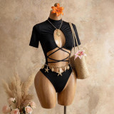 Solid Color Hollow Out Bodysuit GHYX-TXY5286