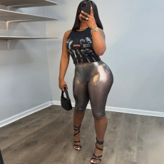 Print Sleeveless Tank Tops Tight Fifth Pants Suit GZJQ-K6S03929A