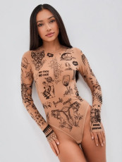 Print Long Sleeve Tight Bodysuit SHD-9968