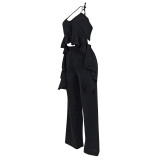 Halterneck Irregular Top Pants 2 Piece Set FENF-5002
