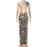 Stripe Print Sleeveless Ruched Backless Maxi Dress GZJQ-K6D02570A