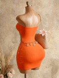 Solid Color Wrap Chest Hollow Out Mini Dress GHYX-TXY5277
