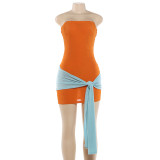 Solid Color Wrap Chest Color Block Mini Dress GZJQ-K6D03495A