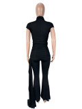 Solid Color Short Sleeve Knits Two Piece Pants Set SHD-9973
